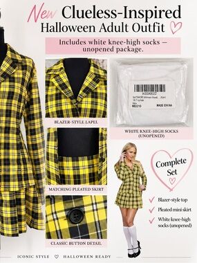 Dreamgirl Fancy Girl Yellow Plaid Clueless Inspired Costume 3 Pc Set